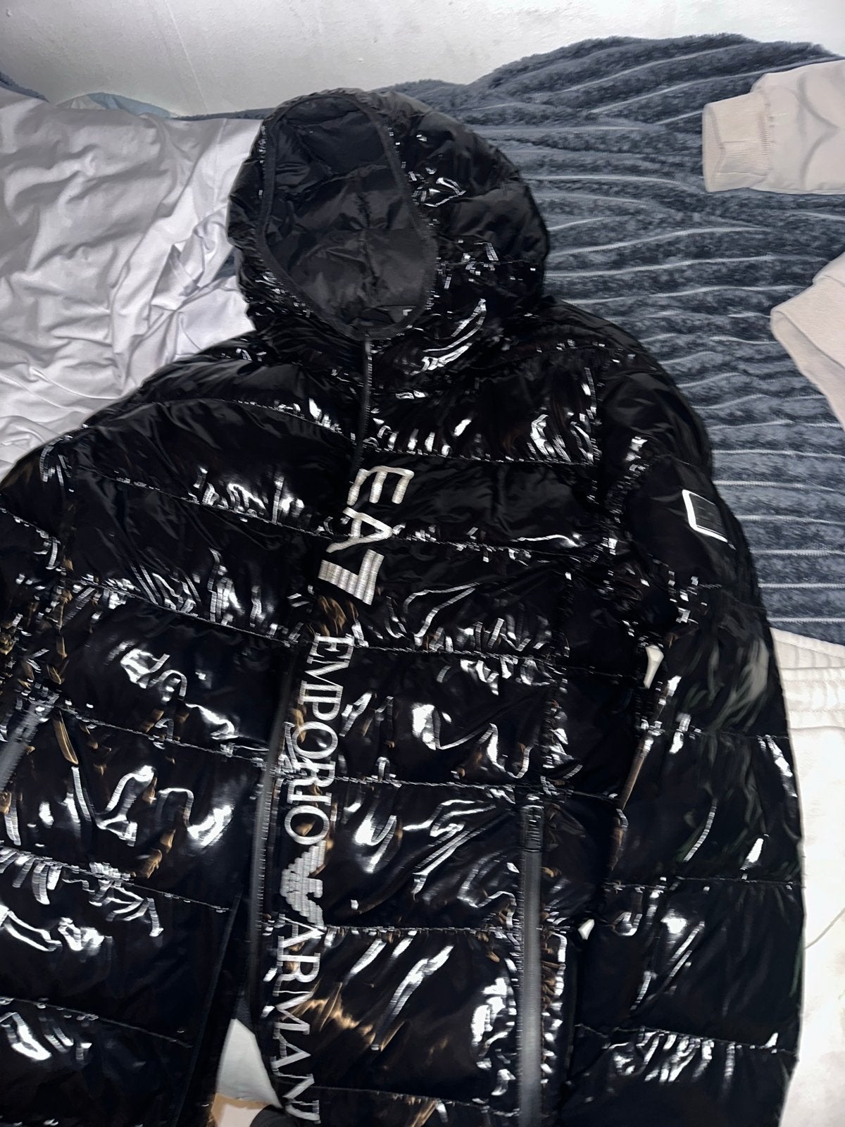 EA7 Emporio Armani Glanzend Zwart Pufferjack Maat XL, Kleding | Heren, Ophalen of Verzenden, Zo goed als nieuw, Maat 56/58 (XL)