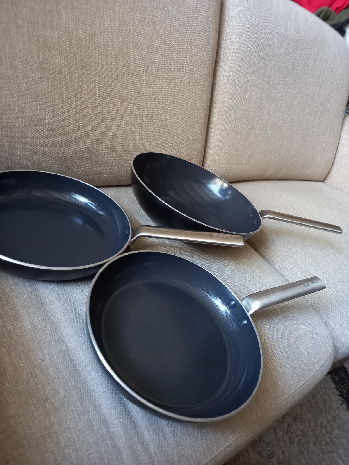 Green pan pannen., Huis en Inrichting, Keuken | Potten en Pannen, Ophalen of Verzenden, Zo goed als nieuw, Pannenset