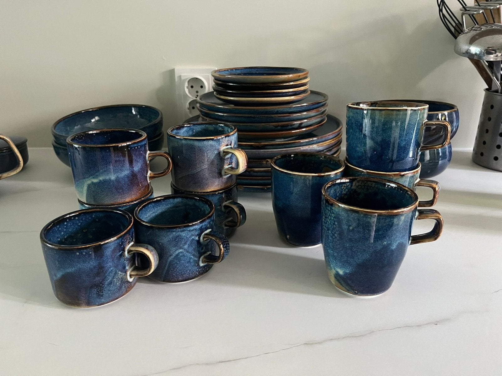Prachtig 35-delig F2D blauw servies, Ophalen, Zo goed als nieuw, Bord(en), Overige stijlen