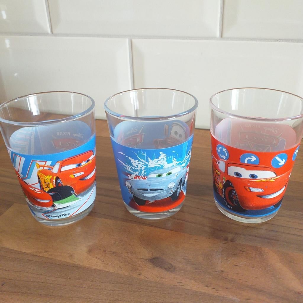 3 Kinderglazen Disney Cars - Bliksem McQueen & Vrienden, Ophalen of Verzenden, Gebruikt