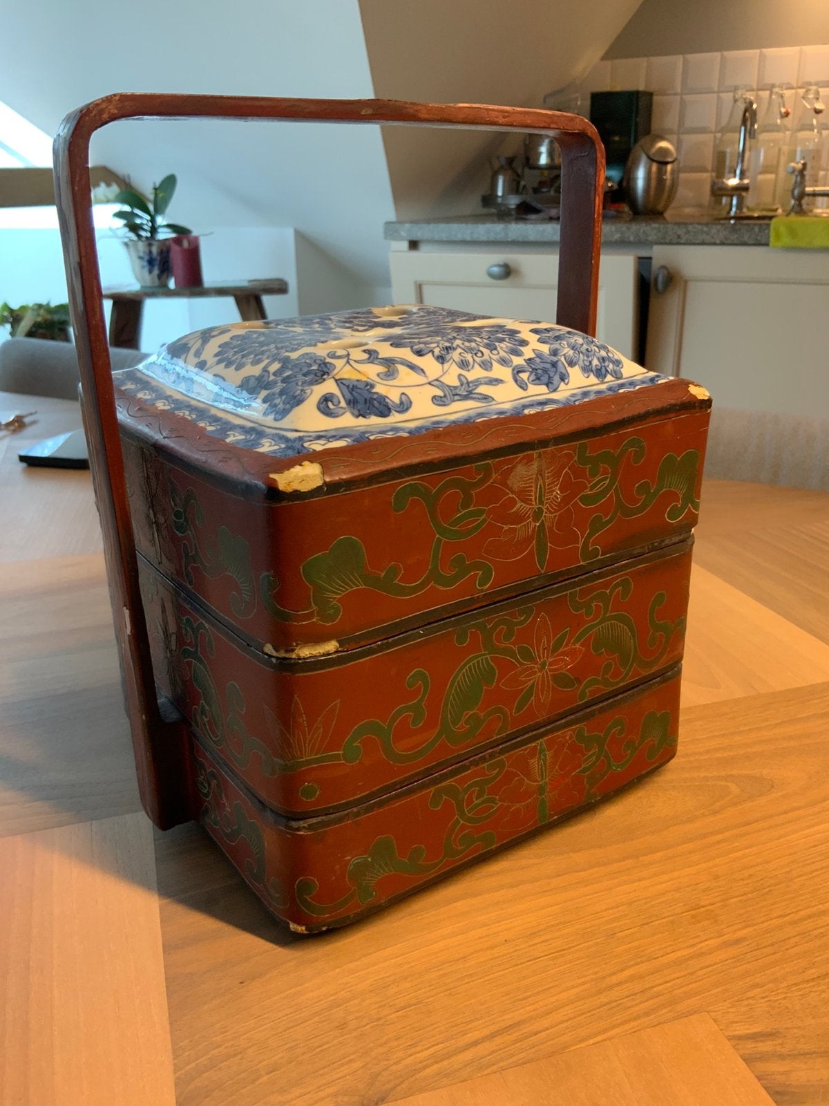 Antieke Vintage Chinese Porseleinen Lakdoos, Ophalen of Verzenden
