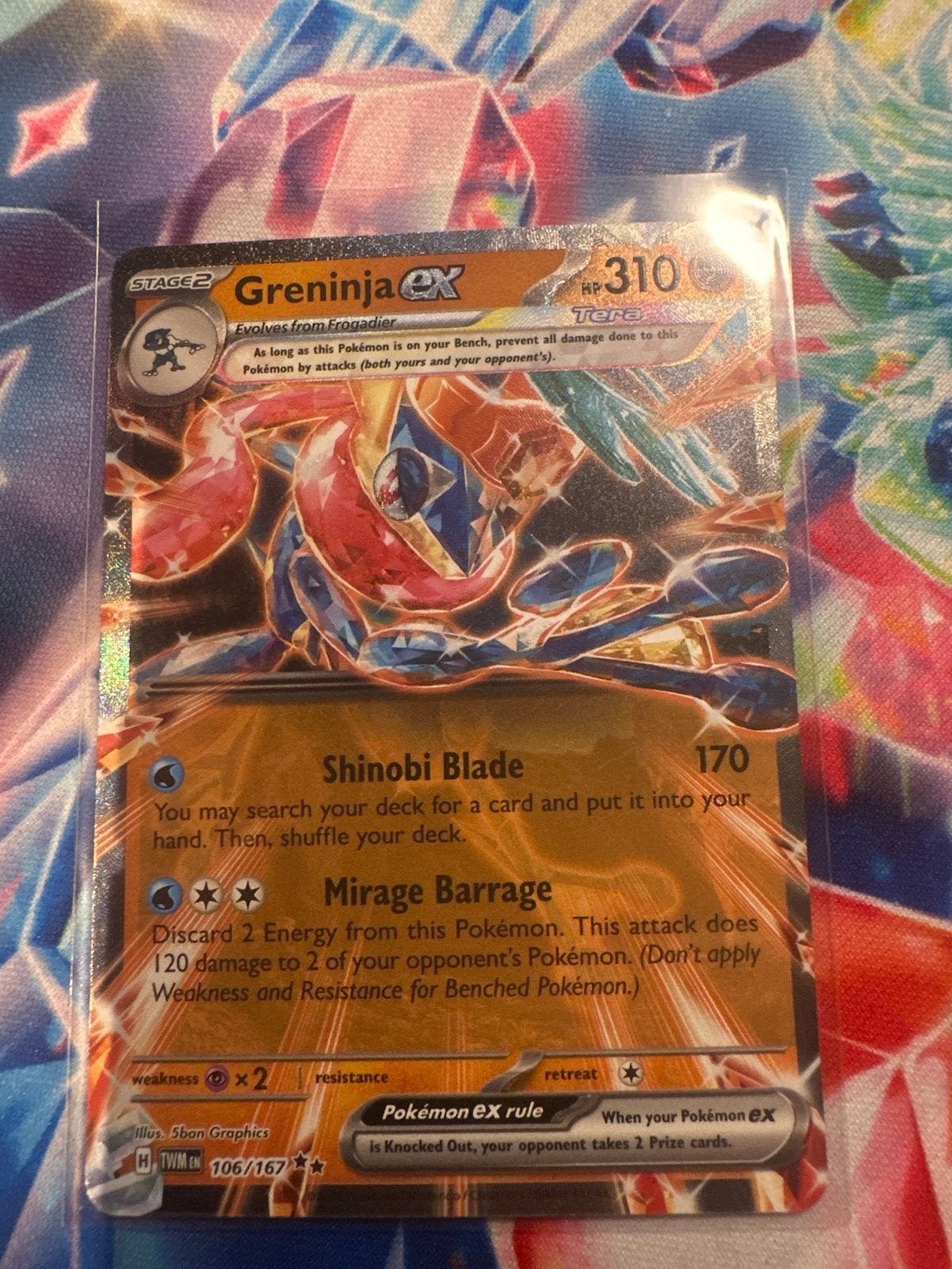 Greninja EX 106/167 Twilight Masquerade Pokémon Kaart, Ophalen of Verzenden, Zo goed als nieuw, Losse kaart, Foil