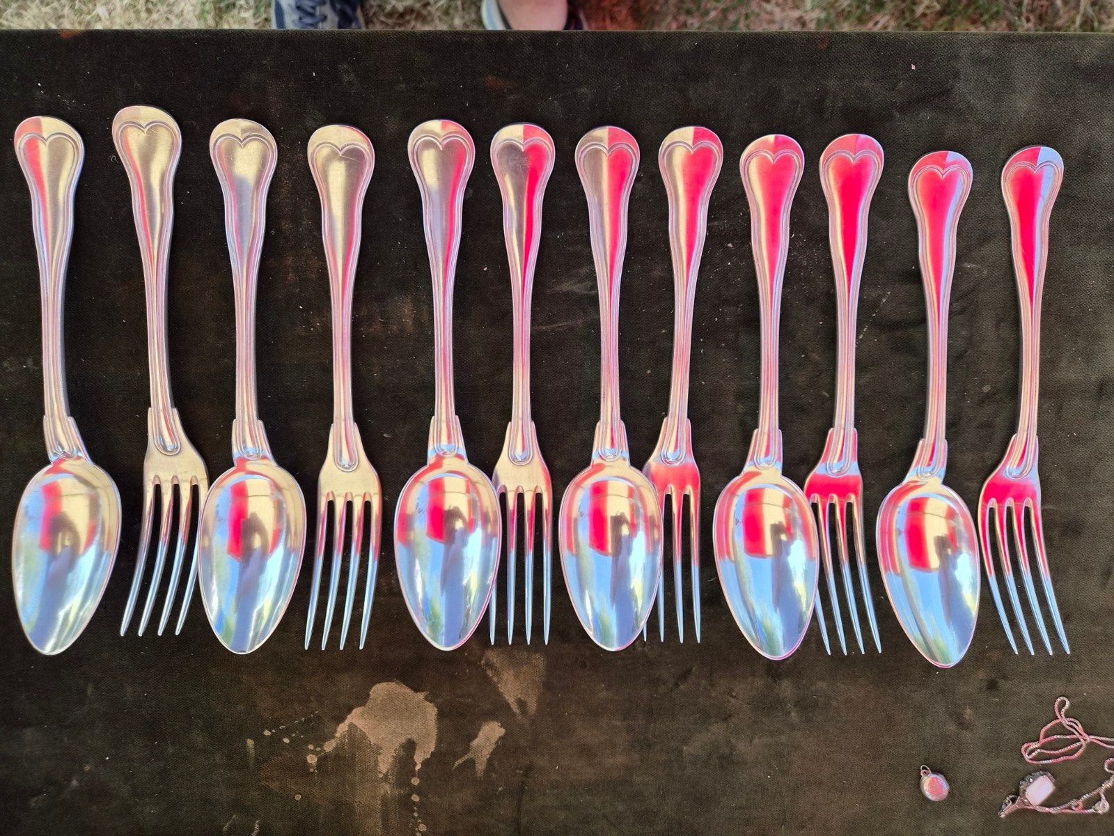 Set van 12 vintage verzilverde Christofle lepels en vorken, Ophalen of Verzenden