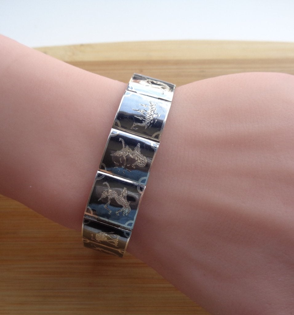 zilveren vintage Niello SIAM armband [502], Verzenden, Zo goed als nieuw, Zilver, Zilver