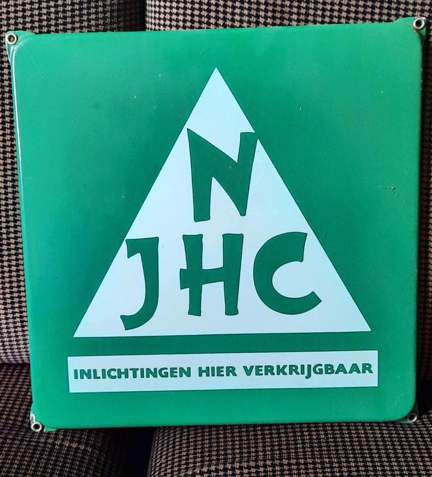 Vintage emaille reclamebord NJHC (Nederlandse Jeugd Herberg, Ophalen