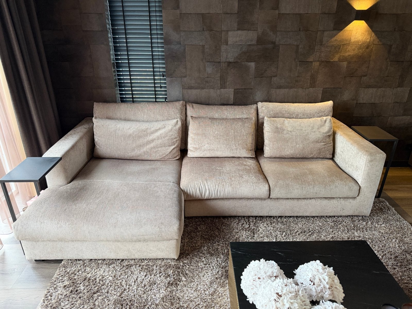 Luxe tweezitsbank en driezits met lounge gedeelte, Ophalen, 100 tot 125 cm, Hoekbank, 300 cm of meer
