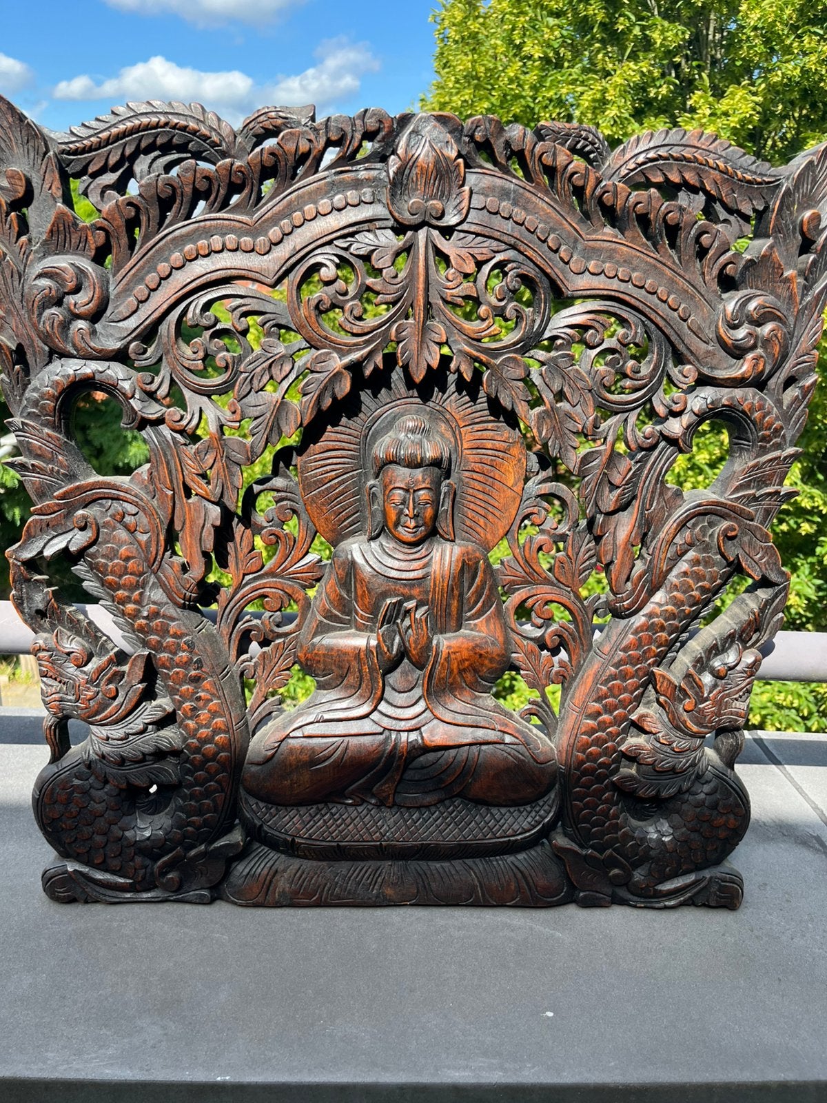 Prachtig Thais houtsnijwerk 50x50, Ophalen, Zo goed als nieuw