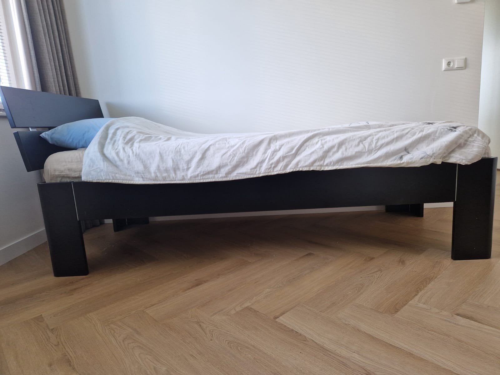Zwart eenpersoonsbed, Ophalen, Gebruikt, 90 cm, Eenpersoons
