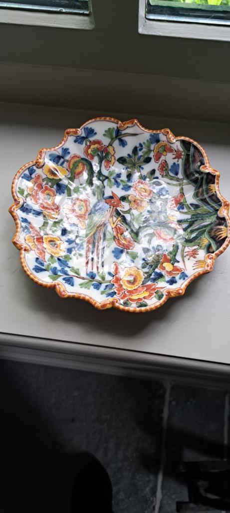 Makkumer aardewerk schaal met vogel en bloemen, Ophalen