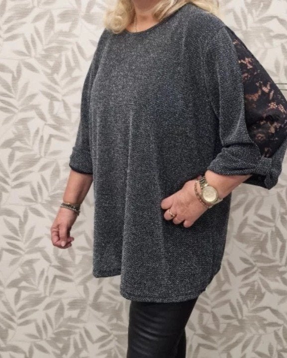 Made in Italy Tuniek met Glitters en Kant aan de Mouw, Ophalen of Verzenden