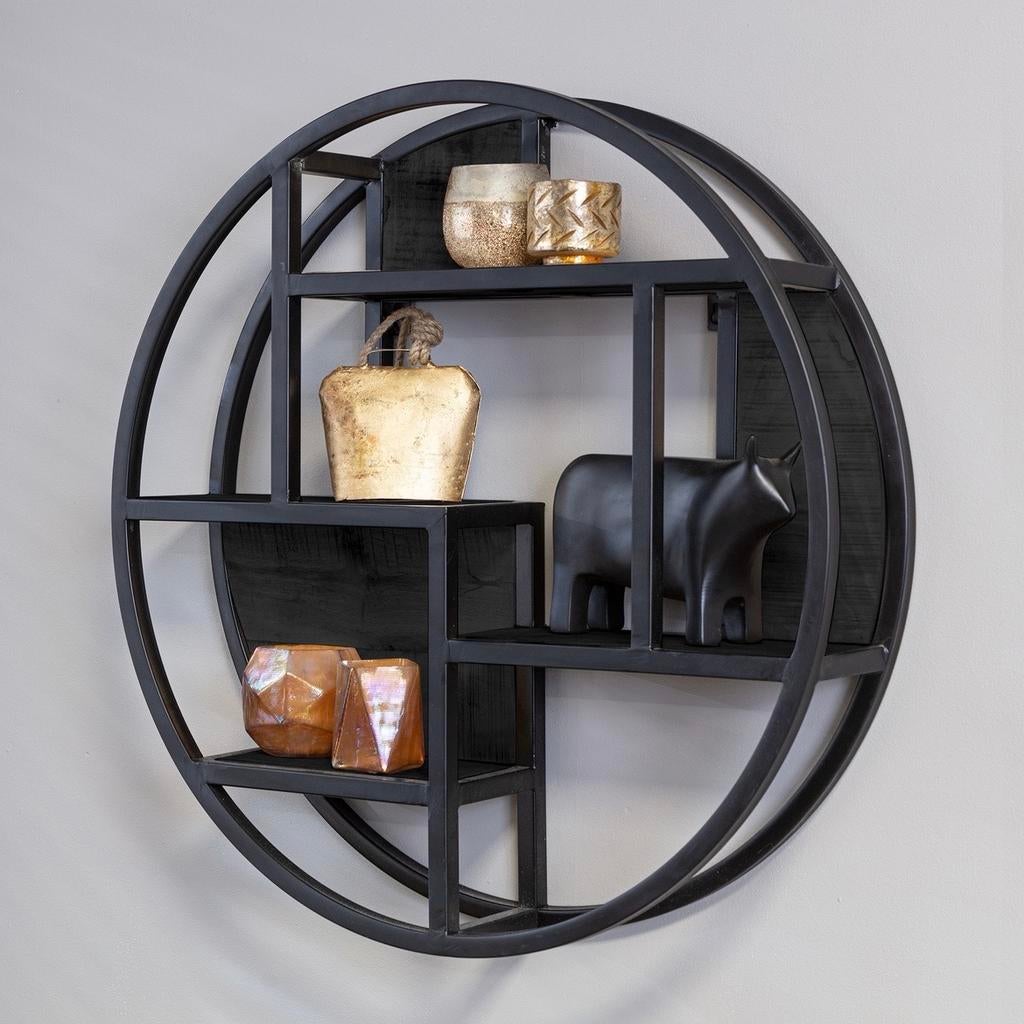 ACTIE! Rond wandrek zwart mangohout en zwart metaal Ø75 cm, Ophalen of Verzenden, Nieuw