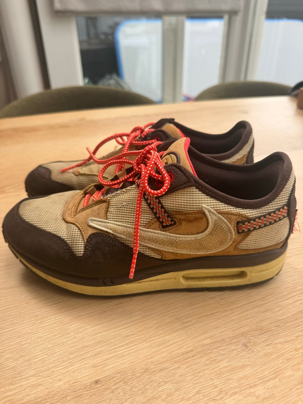 Nike Air Max 1 Travis Scott Cactus Jack Baroque Brown 44, Ophalen of Verzenden, Gedragen, Bruin, Sneakers of Gympen
