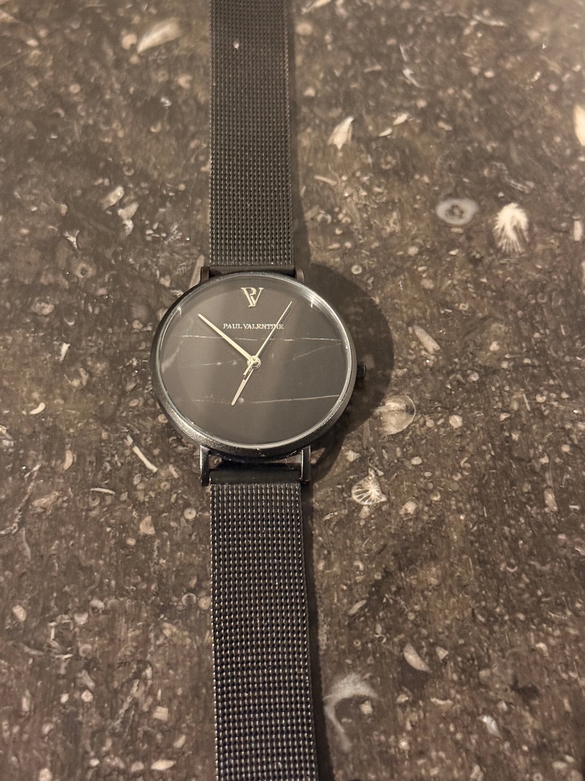 Paul Valentine horloge - Zwart met marmeren wijzerplaat, Overige merken, Gebruikt, Staal, Polshorloge