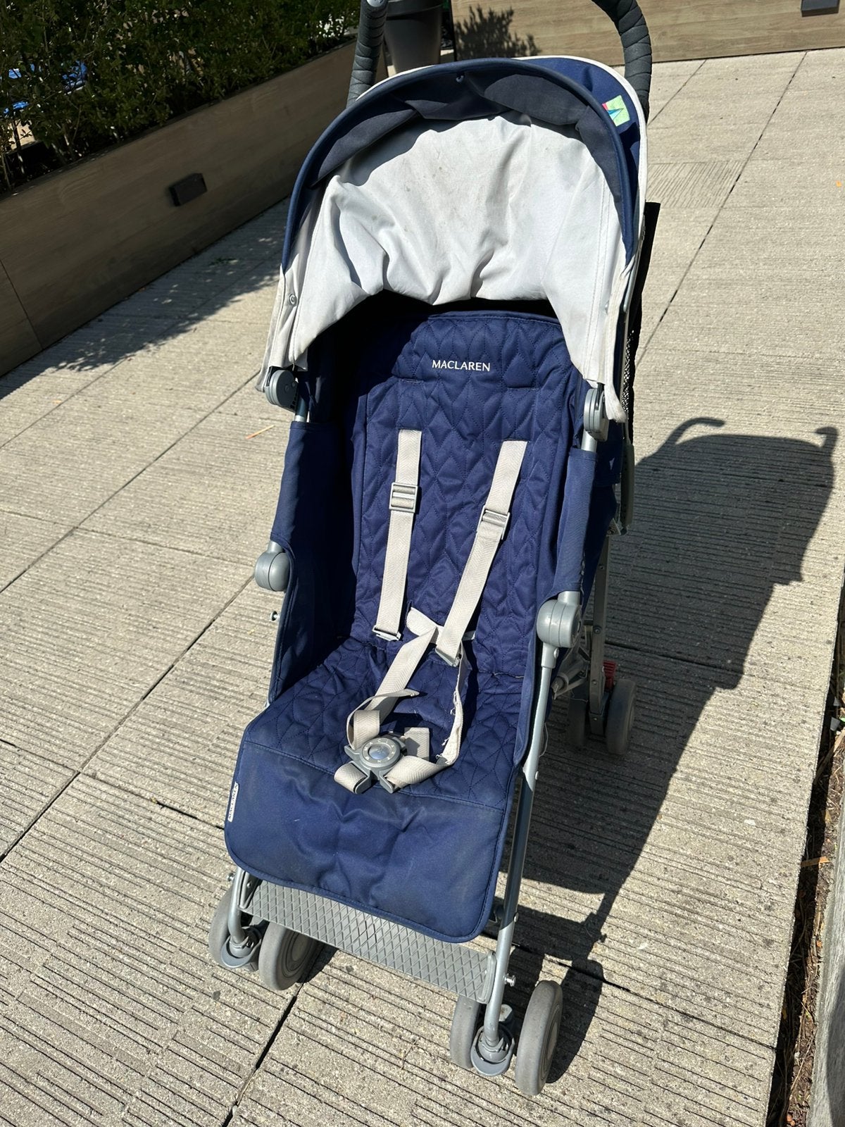 MacClaren Quest blauw & zilver met accessoires, Ophalen, Gebruikt, Maclaren, Verstelbare rugleuning