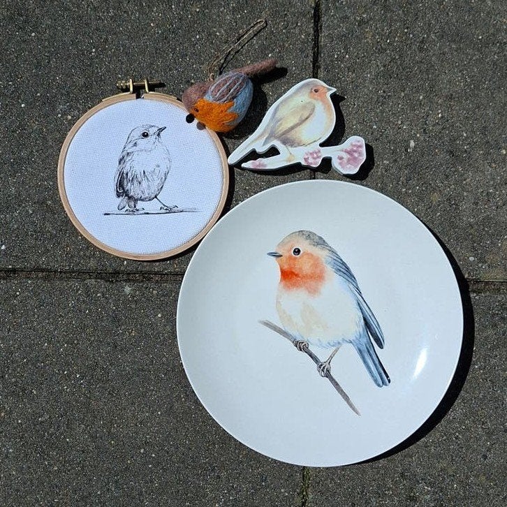 Roodborst decoraties: bord, magneet, vilten hanger, doek, Ophalen of Verzenden