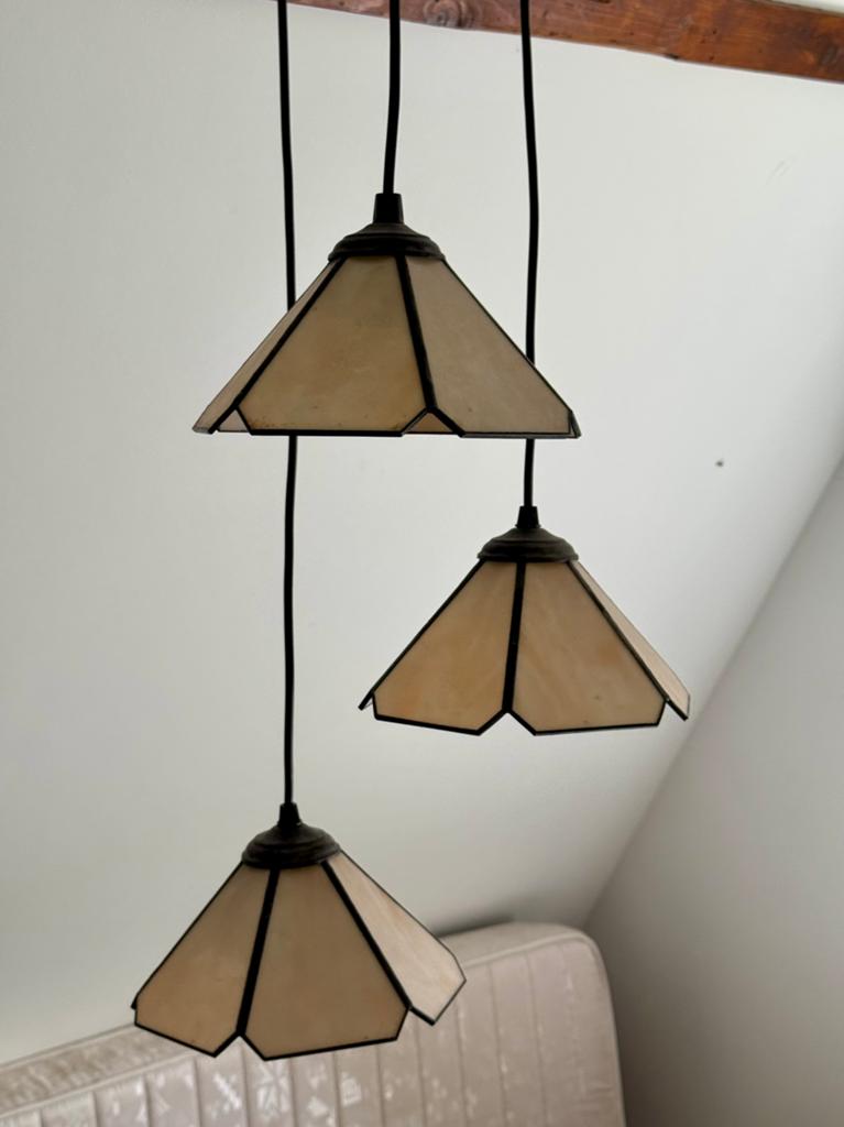Glas in lood tiffany lamp 3-delig, Huis en Inrichting, Lampen | Hanglampen, Ophalen, Zo goed als nieuw, Glas, Minder dan 50 cm