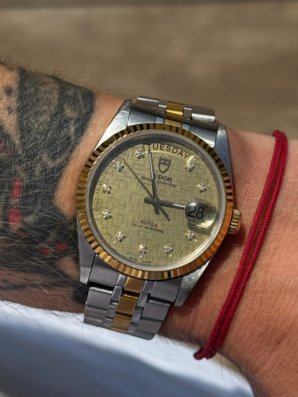 Tudor 76213 Day Date Mosaic Diamond, Ophalen of Verzenden, Zo goed als nieuw, Staal, Overige merken
