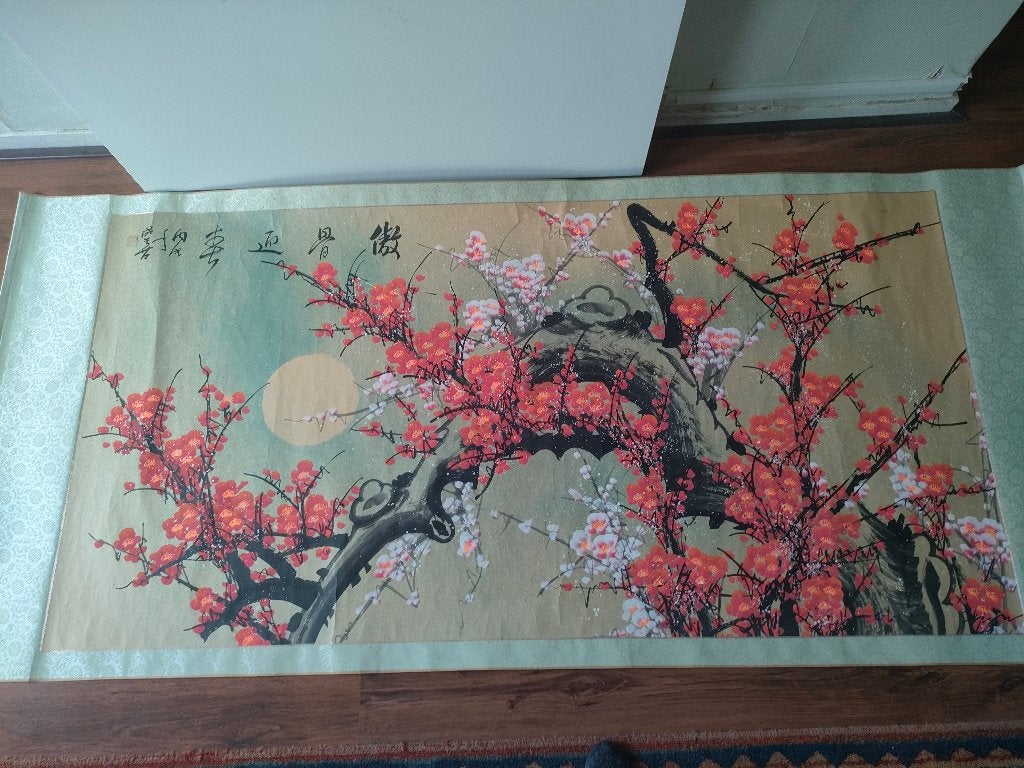 Grote Chinese rolschildering, Wanddecoratie, Handgemaakt, 95 cm, Ophalen of Verzenden