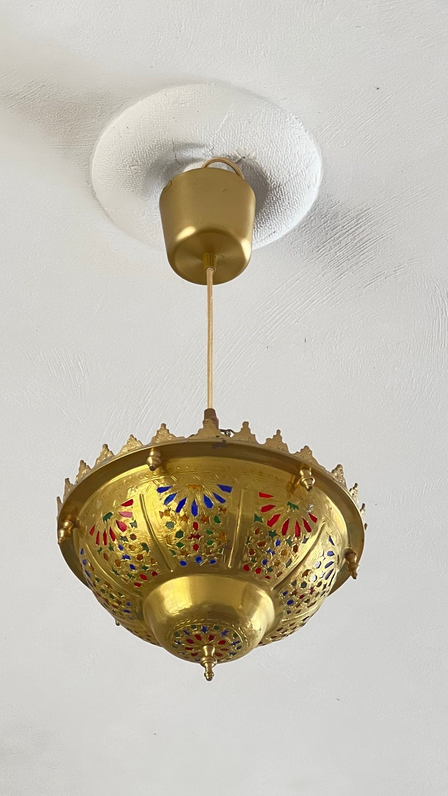 Marokkaanse hanglampen met gekleurd glas, Huis en Inrichting, Koper messing, E27 (groot), Ophalen of Verzenden, Glas