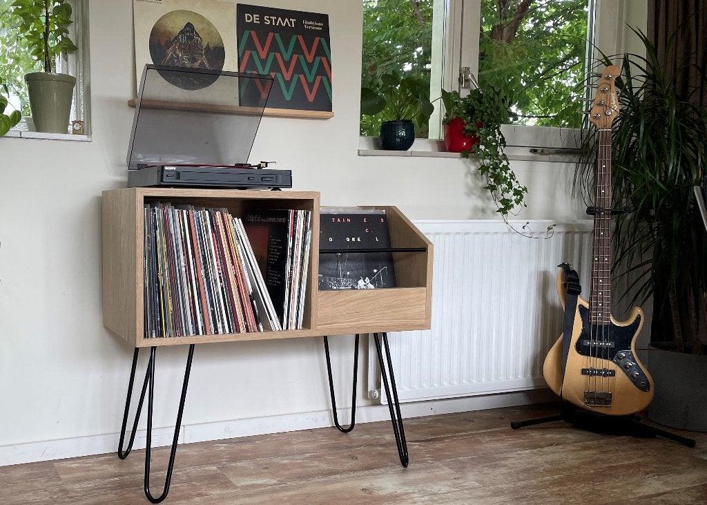 OUTLET - Eiken Platenmeubel - vinyl, versterker & pick-up, Nienhof 48, 6715 Ad, Ede, Ophalen of Verzenden, Zo goed als nieuw, Plaatwerk Design