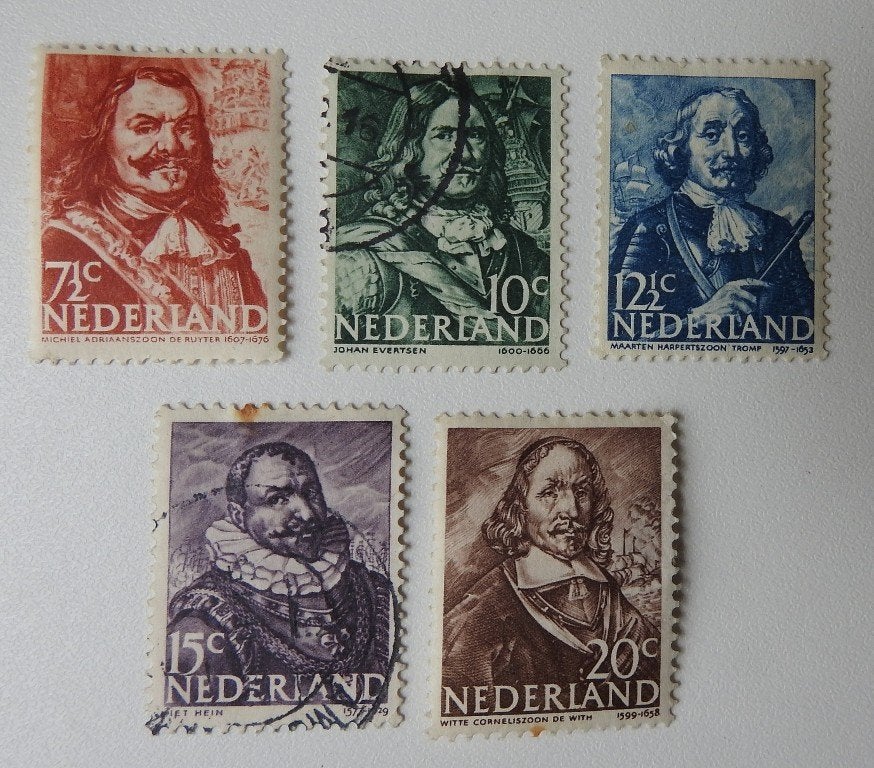 5 Postzegels Zeehelden 1943 -1944, Postzegels en Munten, Verzenden, T/m 1940, Gestempeld