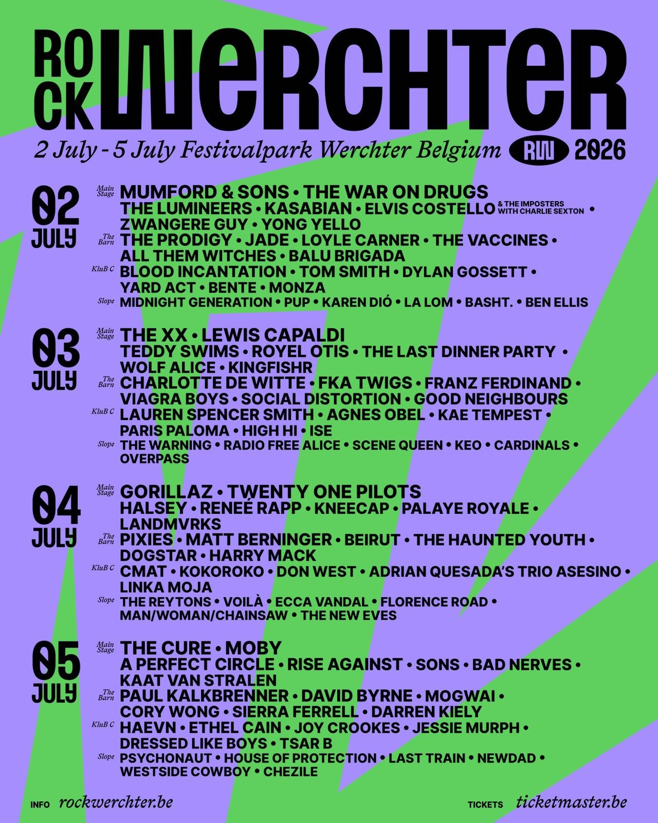 2 Tickets Rock Werchter zaterdag 2026, Twee personen