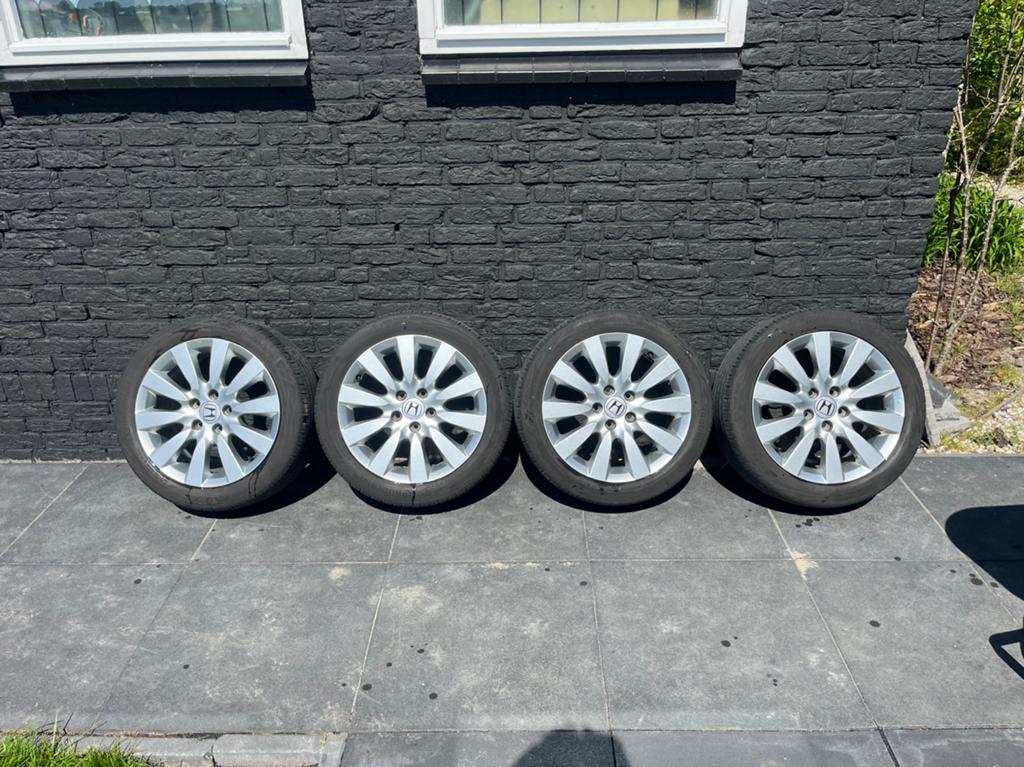 Honda Civic 17 inch velgen + Continental banden, Ophalen, Banden en Velgen, 17 inch, Personenwagen