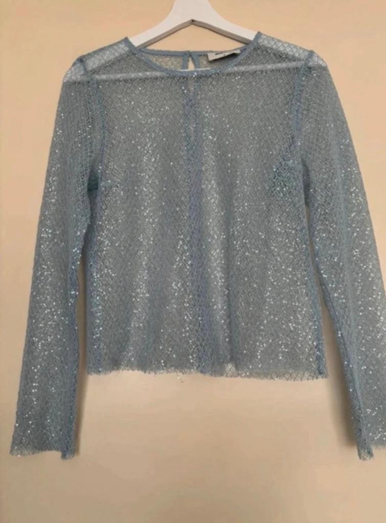 Modstrom babyblauw glitter top maat XS, Kleding | Dames, Blauw, Ophalen of Verzenden, Zo goed als nieuw, Lange mouw