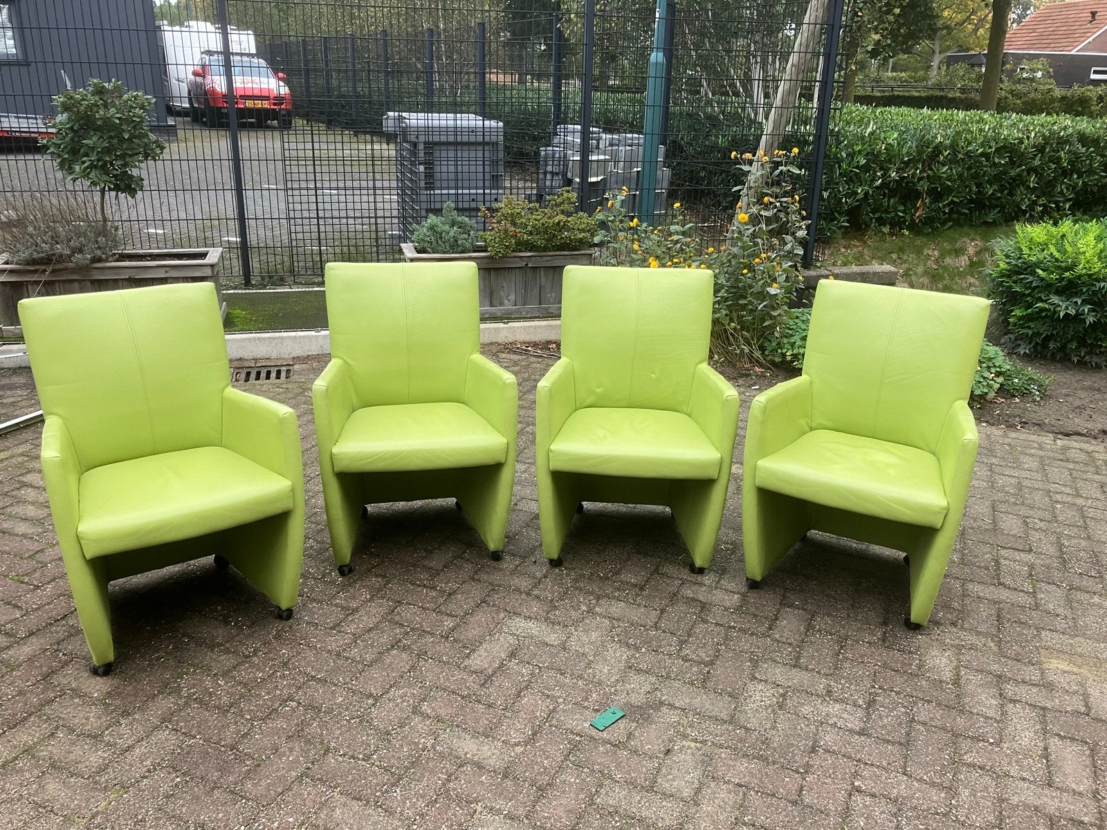 Set van 4 Groene Eetkamerstoelen, Huis en Inrichting, Ophalen, Kunststof, Overige kleuren, Zo goed als nieuw