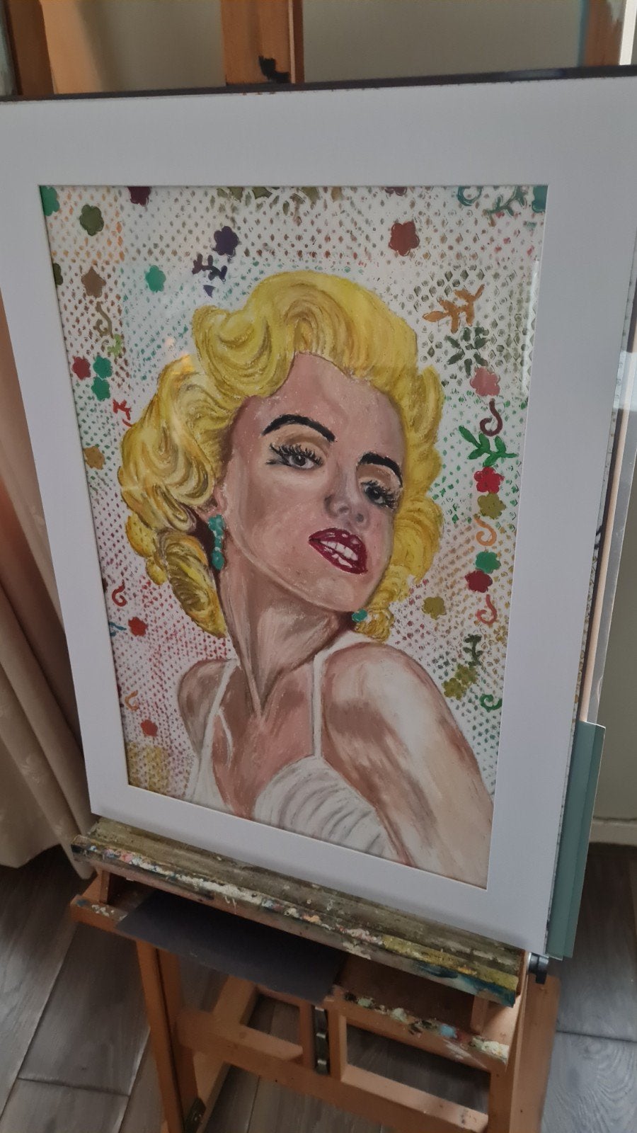Marilyn Monroe Oliepastel Schilderij 50x70 cm, Antiek en Kunst, Pastel, Papier/karton, Ophalen of Verzenden, Handgeschilderd