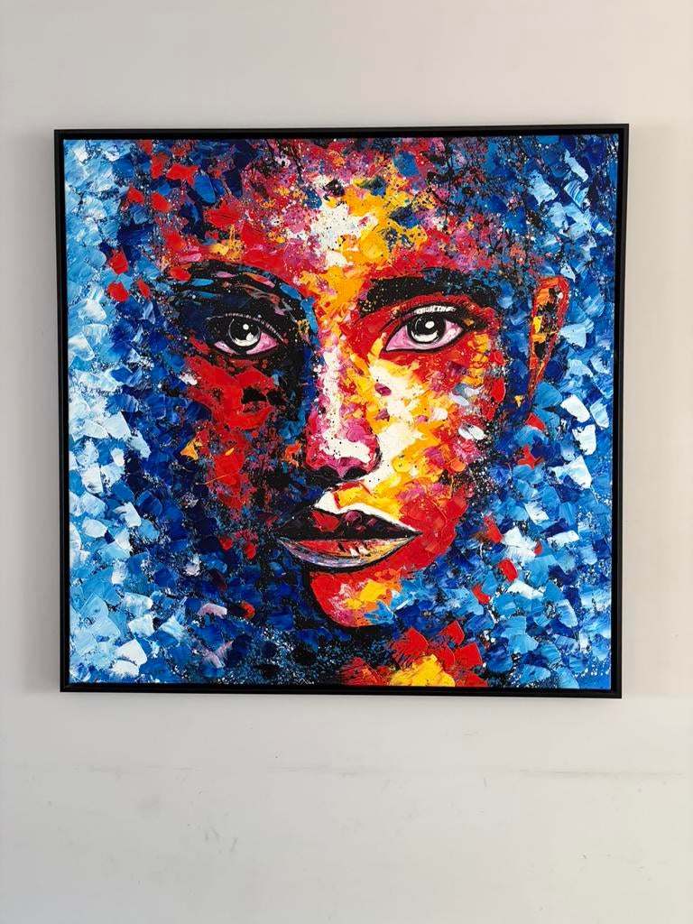 Kunstwerk Schilderij Vrouw 120x120cm inclusief baklijst, Ophalen