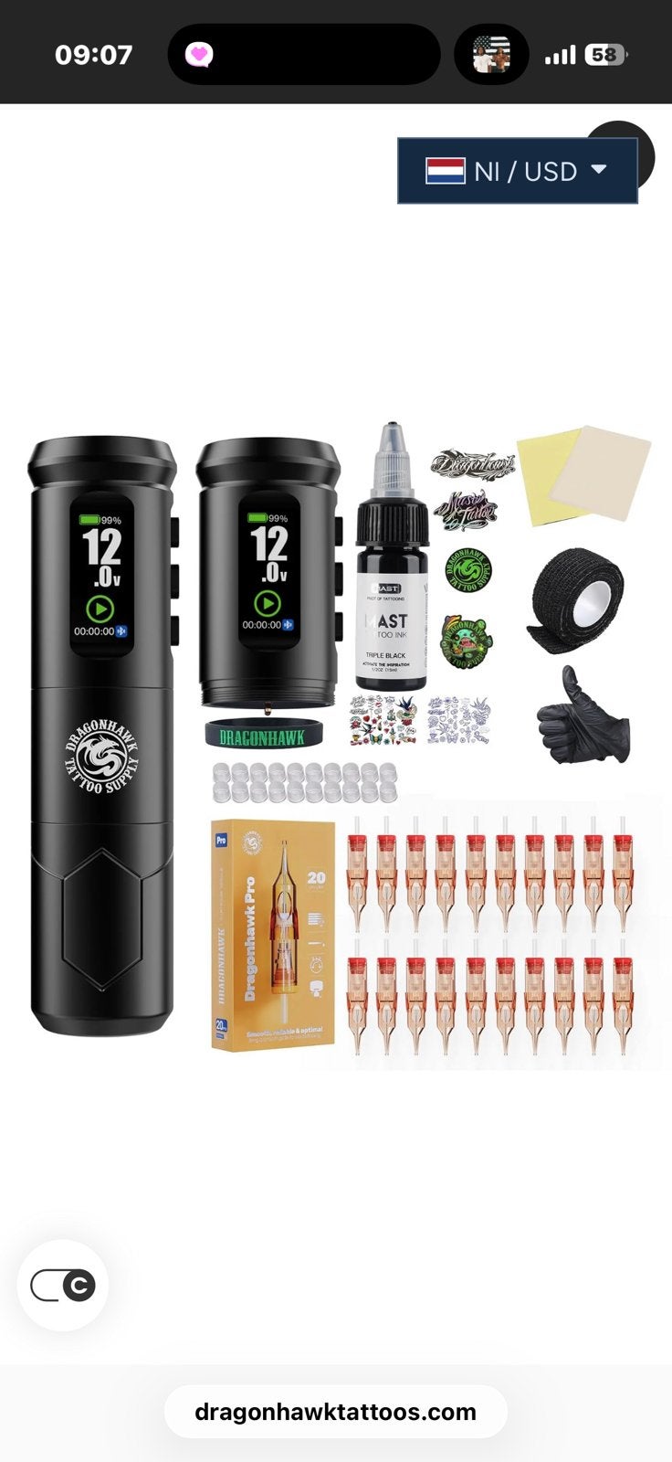 Tattoo beginner set, Ophalen of Verzenden, Zo goed als nieuw, Bokszak