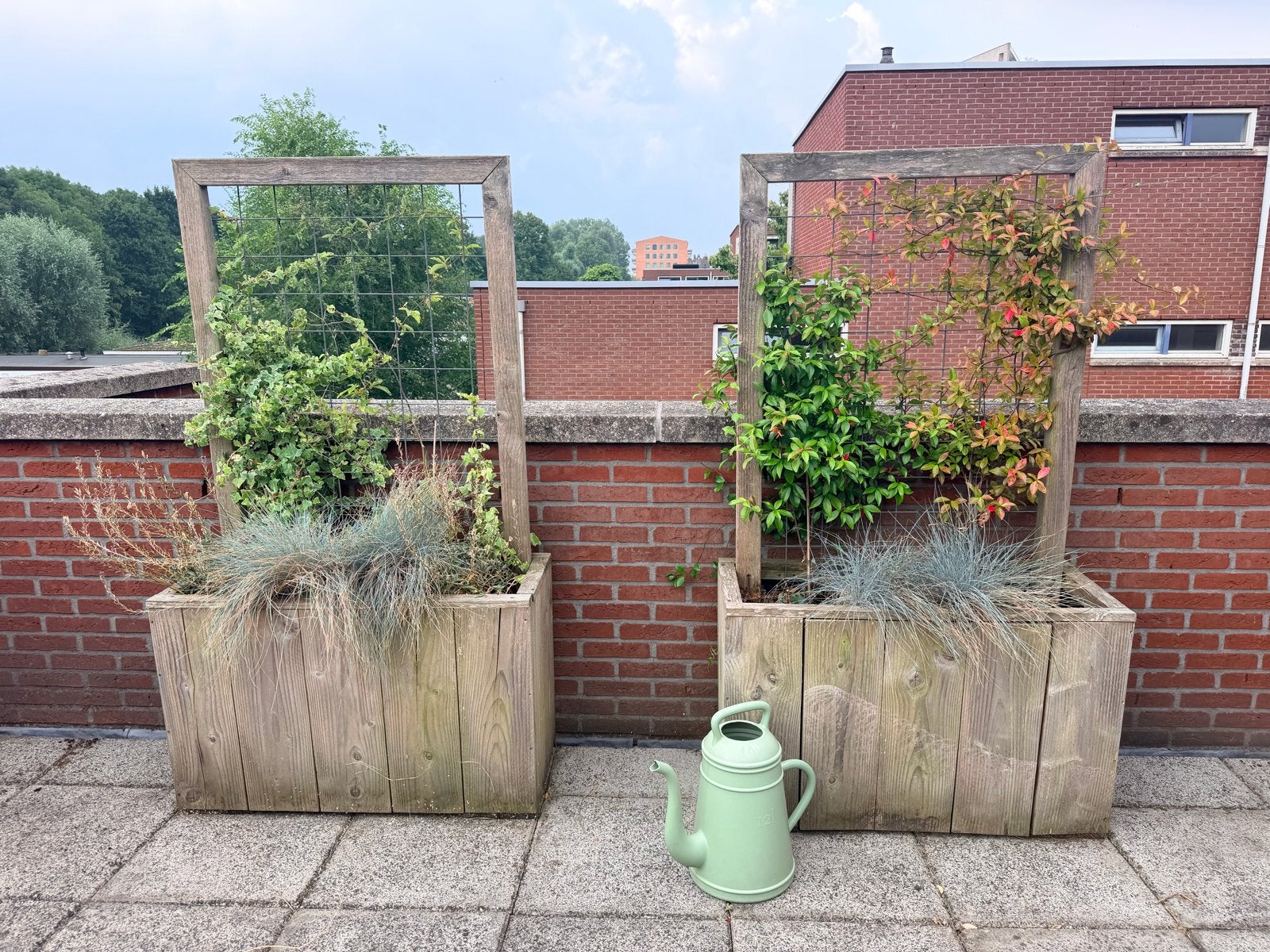 Houten plantenbak met klimrek voor tuin of balkon, Ophalen, Gebruikt, Balkon, 60 tot 100 cm