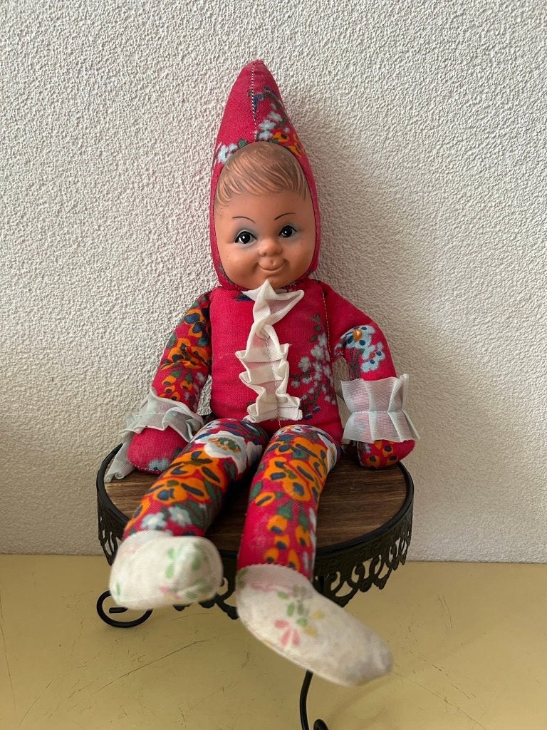 Vintage stoffen kabouterpop met rubberen gezicht jaren 70, Verzamelen, Gebruikt, Niet van toepassing (vintage fabricage), Niet van toepassing