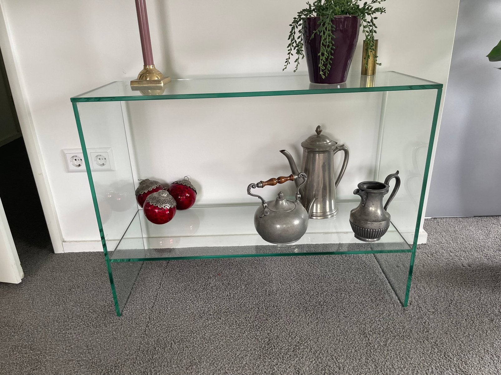 Side table, glas, Huis en Inrichting, Tafels | Sidetables, Ophalen, Gebruikt, 50 tot 100 cm, Modern, tijdloos