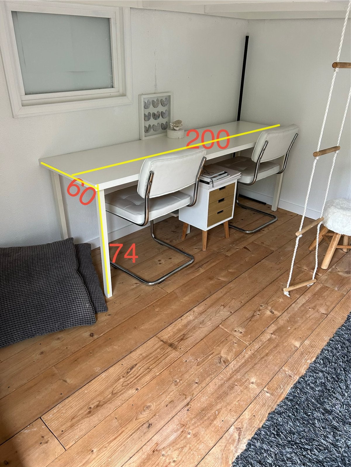 Wit bureau met stoelen - 200x60 cm, Ophalen, Gebruikt, Hout, Computerbureau