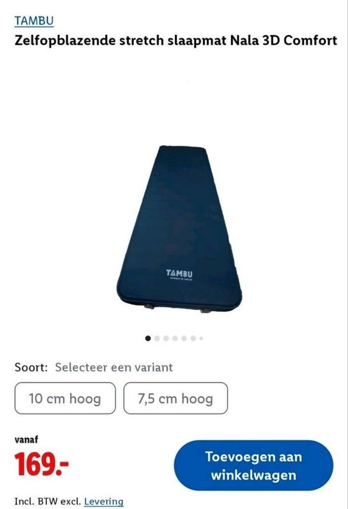 Tambu Nala 3D Comfort zelfopblazende slaapmat 7,5 cm, Ophalen