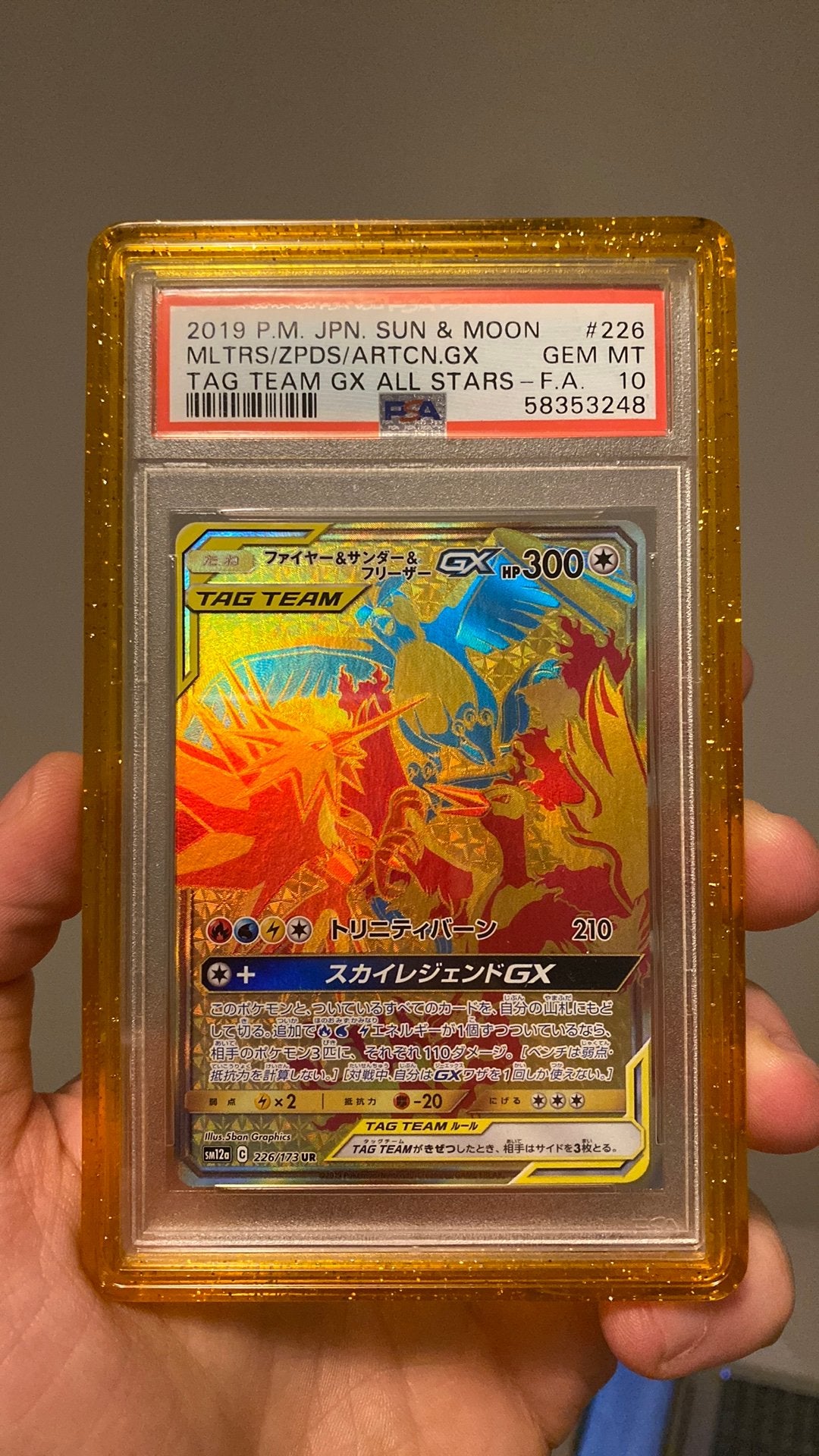 PSA 10 Moltres, Zapdos & Articuno GX 226 Tag Team *1800 Pop*, Ophalen of Verzenden, Zo goed als nieuw, Losse kaart