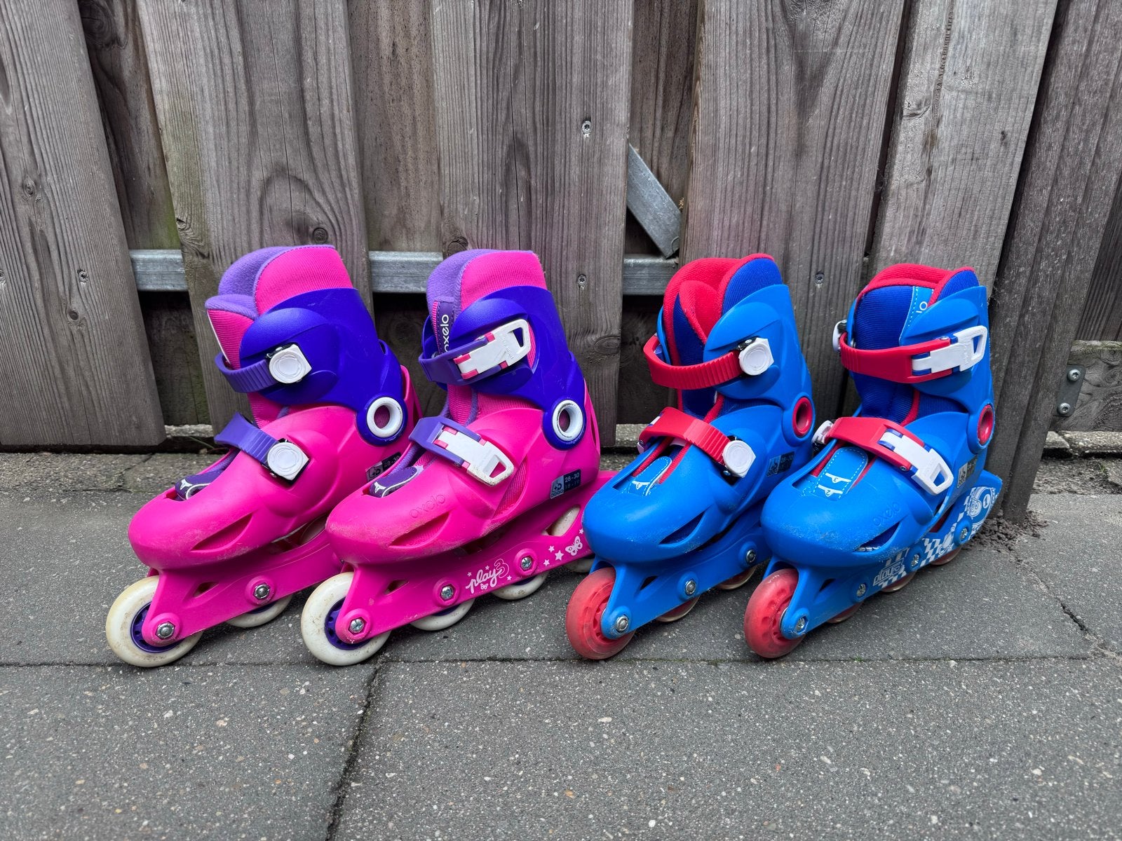 Verstelbare Oxelo skeelers-Maat 28-30-blauw/rood- roze/paars, Kinderen, Ophalen, Overige merken, Verstelbaar