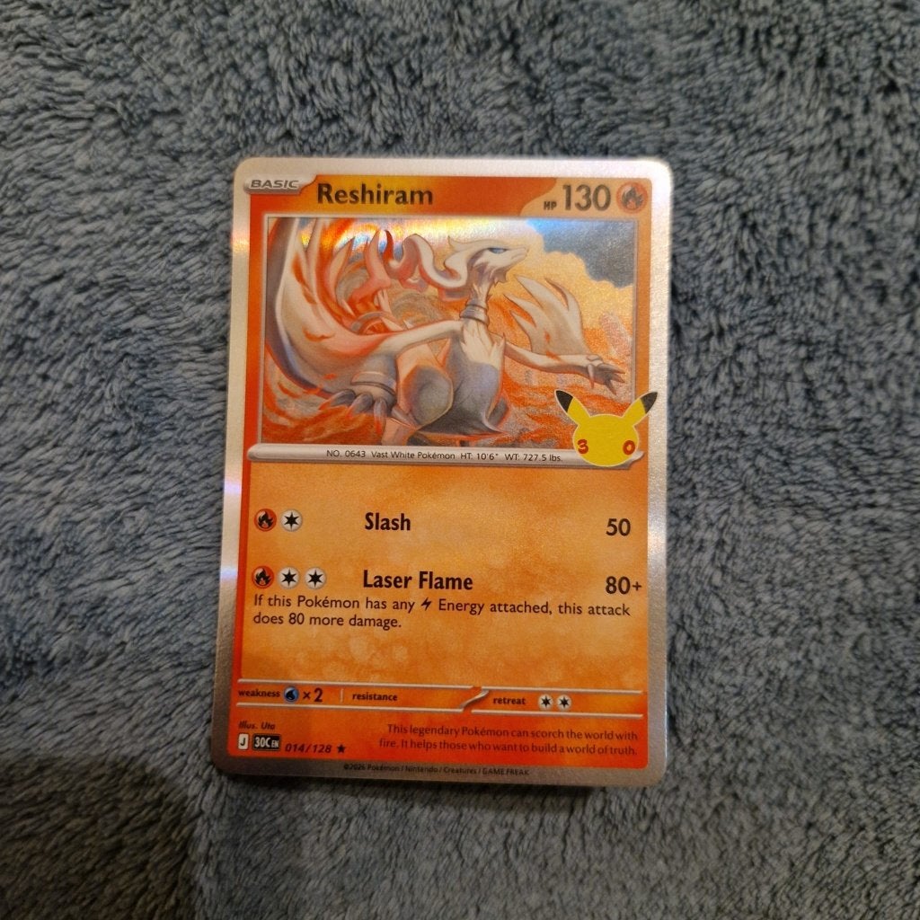 Reshiram 014/128 Pokémon 30th Celebration holo, Ophalen of Verzenden, Zo goed als nieuw, Losse kaart, Foil