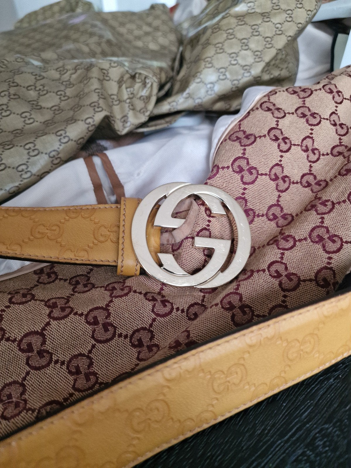 Gucci riem met GG-gesp - Zo goed als nieuw, Overige kleuren, Echt leder, Heupriem, Ophalen of Verzenden