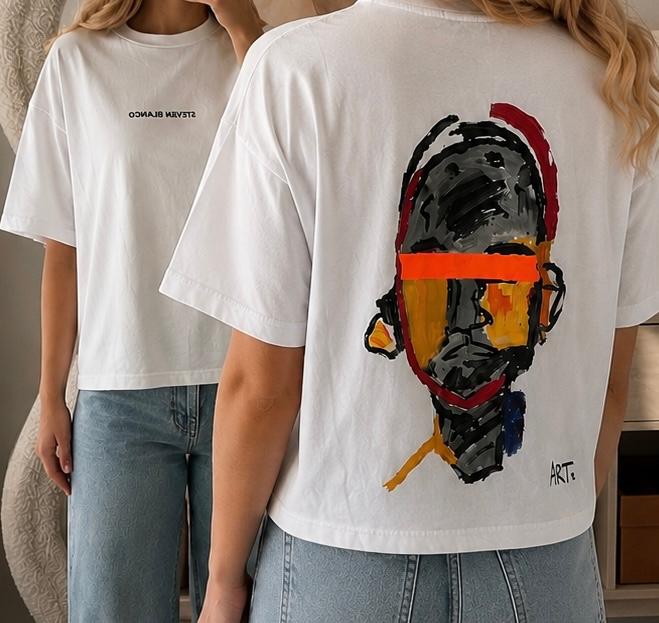 Steven Blanco T-shirt met unieke print - Maat M, Kleding | Dames, T-shirts, Nieuw, Maat 38/40 (M), Wit, Korte mouw, Ophalen of Verzenden