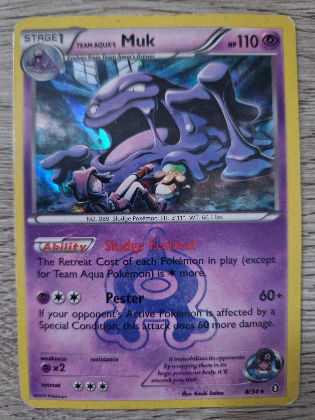 Team Aqua's Muk 8/34 Pokémonkaart, Ophalen of Verzenden, Gebruikt, Losse kaart, Foil