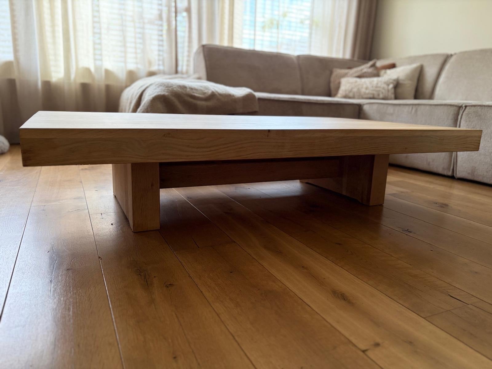Goossens Salontafel Massief Eikenhout, 100 tot 150 cm, Eikenhout, Zo goed als nieuw, 50 tot 100 cm