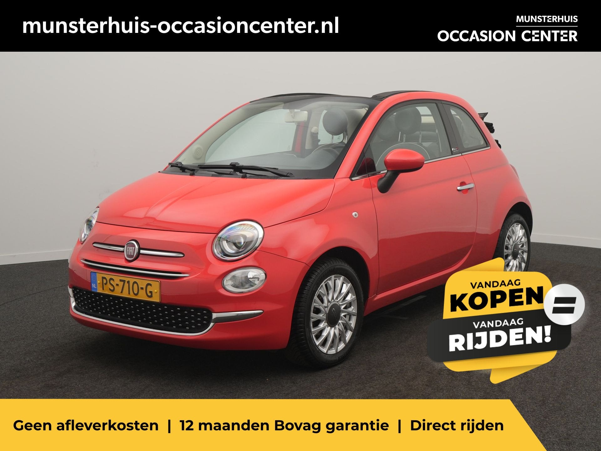 Fiat 500C 0.9 TwinAir Turbo Lounge - RIJKLAARPRIJS - All Sea, 12 maanden, Stof, Gebruikt, Origineel Nederlands