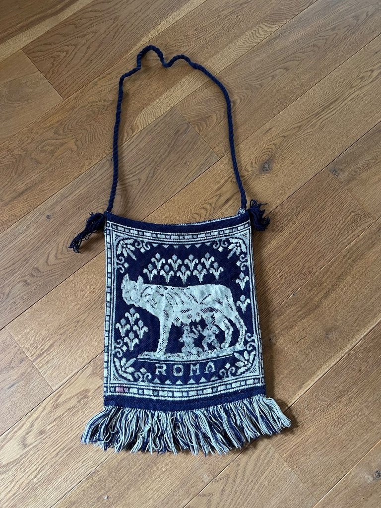 Vintage textielen schoudertas Roma - Romolus en Remus, Ophalen of Verzenden, Gebruikt, Blauw, Schoudertasje