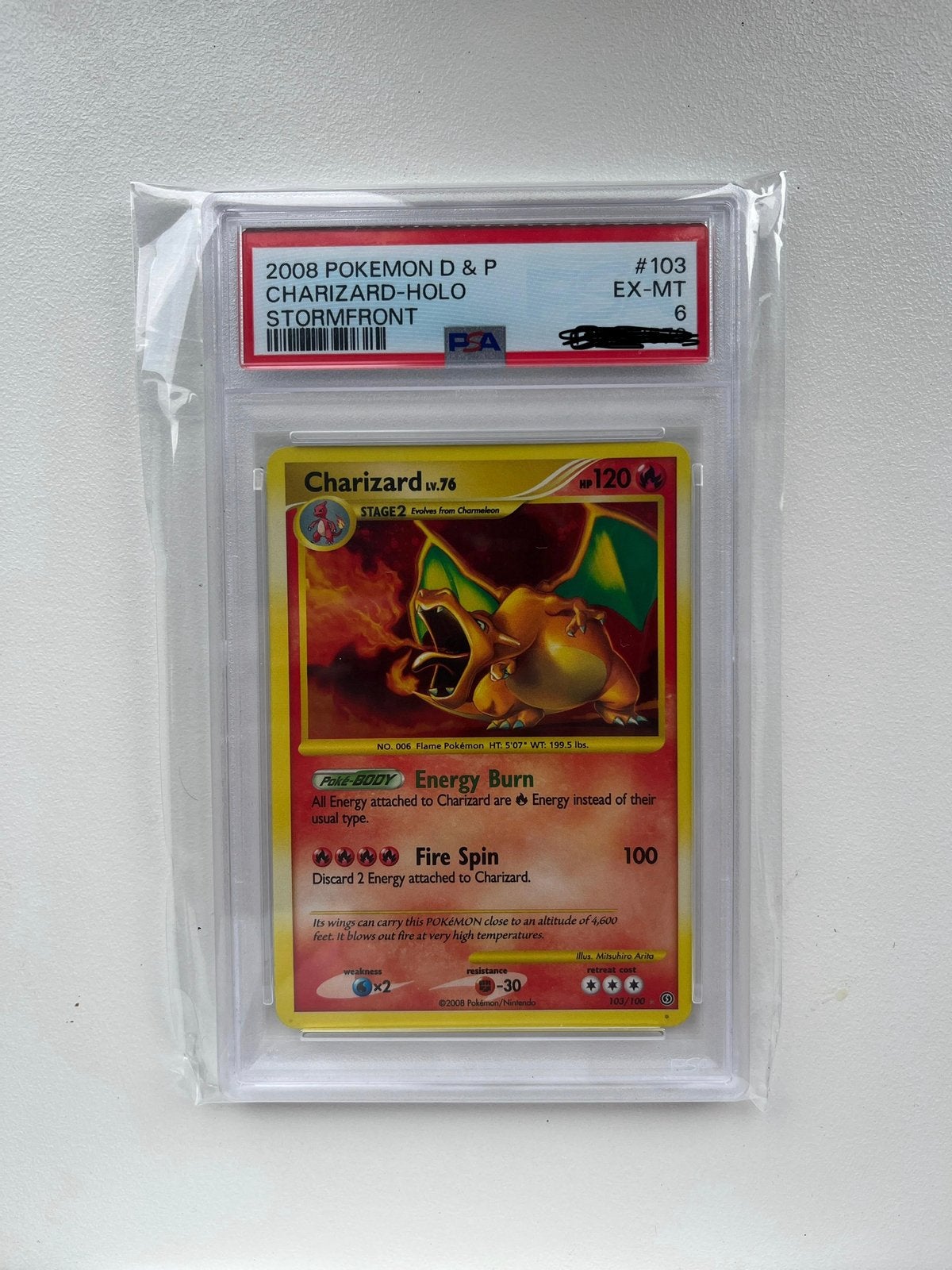 Charizard LV.76 Stormfront PSA 6 EX-MT Gouden Dot Error, Ophalen, Zo goed als nieuw, Losse kaart