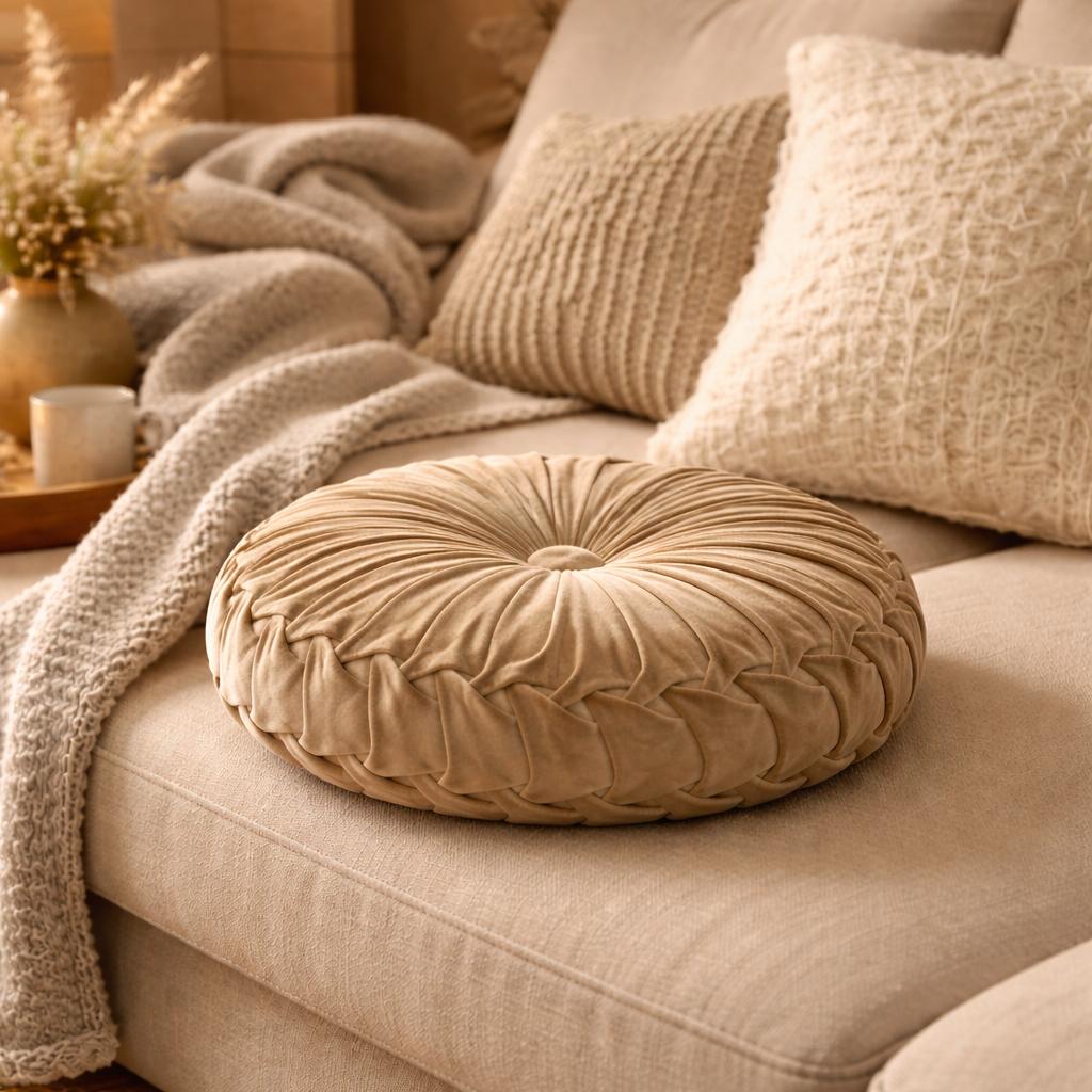 Fluweel goudkleurige velvet poef /ronde, Ophalen of Verzenden, Zo goed als nieuw