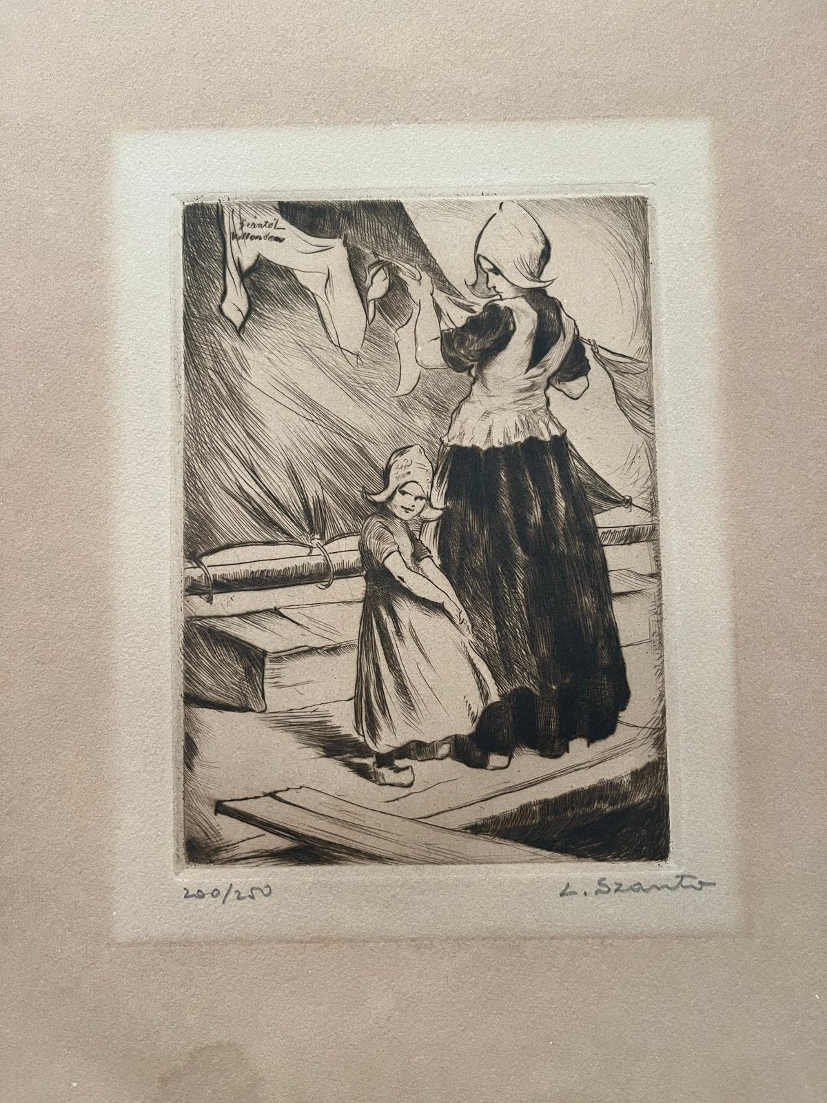 Volendam:Ets Louis Szanto, Antiek en Kunst, Kunst | Etsen en Gravures, Dagelijks leven, Ophalen of Verzenden, 1900 - 1949, Genummerd