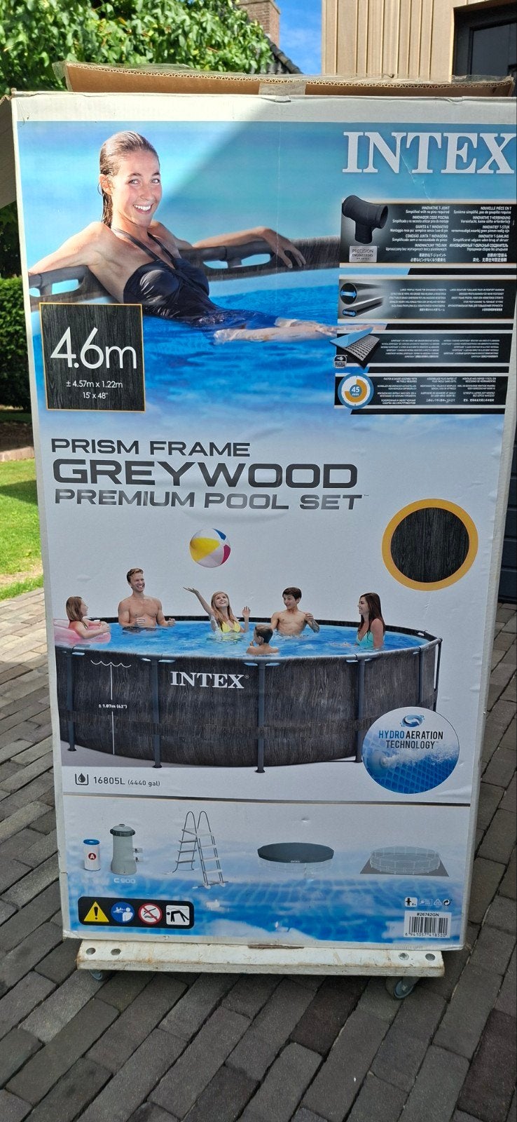 Intex Prism Frame Greywood Premium Pool Set 4.57m x 1.22m, Gebruikt, Rond, 300 cm of meer, Ophalen